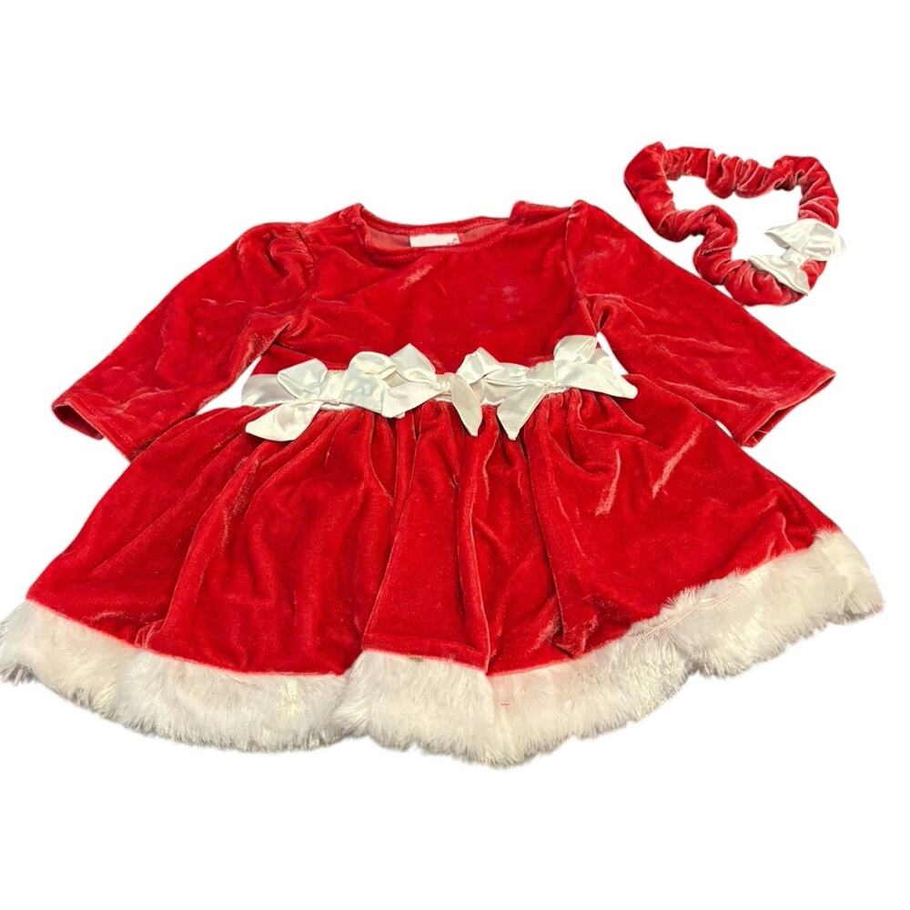 NWT Nannette Baby 6-9 M Red Velour Holiday dress with headband